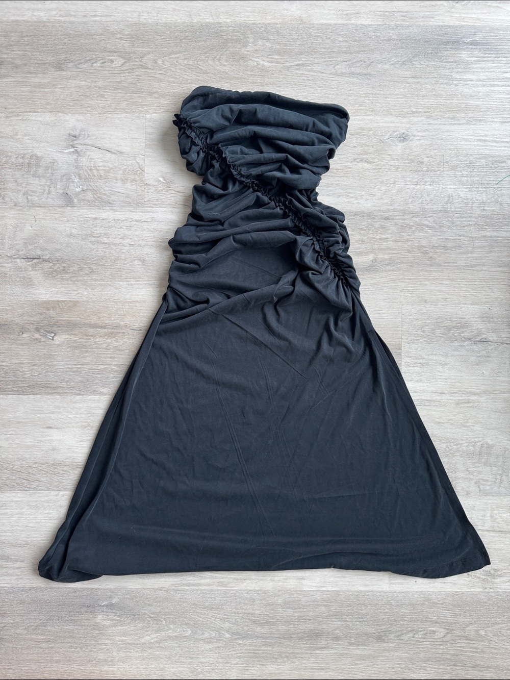 Anthropologie  Strapless Ruched Black Maxi Dress
